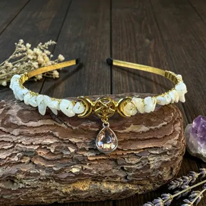 Boho crystal crescent moon headband pentagram gemstone hair hoop pagan goddess crown