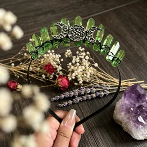 Diadema de tiara de cristal verde con colgante de luna de metal accesorios para el cabello