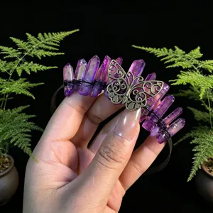 Handmade purple crystal point crown headband with vintage butterfly detail for women photo props.