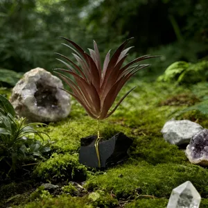 Décoration de plante d'aquarium artificielle avec fond de mousse et de cristal en détail.