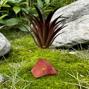 Décoration de plante aquatique artificielle avec socle en cristal rouge pour aquarium.