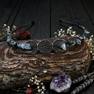 Crystal moon tiara handmade wire wrapped headband triple goddess hair accessories for women