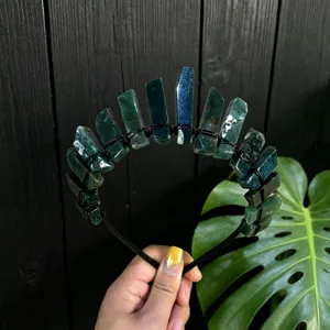 Natural crystal crown headband with black wire, stylish tiara for women festival daily photo.