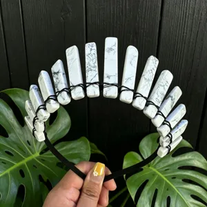 Natural white crystal stone crown headband with black wire wrapped for women festival party photo props.