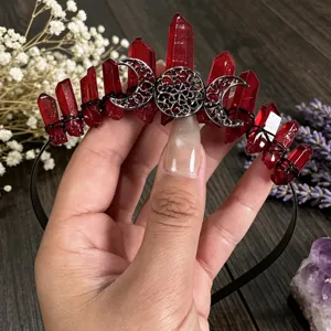 Tiara de cristal rojo hecha a mano diadema luna gótica accesorios para el cabello foto