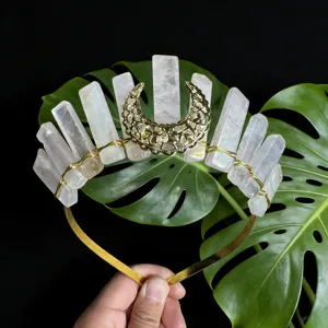 Kristall Kronen Haarreif mit hohlem Mond Design, Naturquarz Stein, modisches Haar.