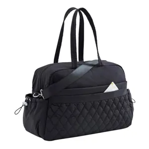 Quilted Travel Duffel Bag Waterproof Nylon Gym Overnight Weekender Bag With Wet Pocket Luggage Strap For Women