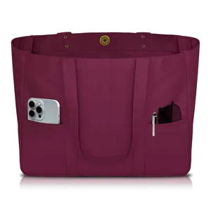Women canvas tote bag with multi pockets casual shoulder handbag for daily use and travel shopping