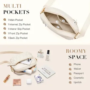Small quilted crossbody bag for women soft leather shoulder bag with adjustable strap