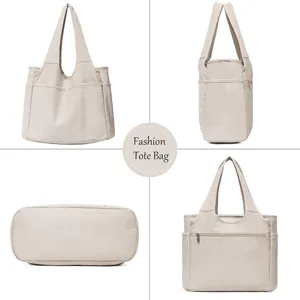 Casual canvas tote bag with multi pockets shoulder bag for work gym beach travel daily