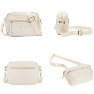 New women small quilted crossbody bag PU leather shoulder bag with adjustable strap for daily