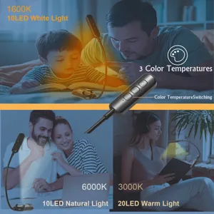 Detalle de la lámpara de lectura LED portátil con varias temperaturas de color.