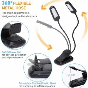 LED leeslamp met clip en flexibele metalen slang en USB-oplaadfunctie, ideaal voor studenten.