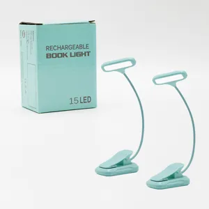 Oplaadbare leeslamp met 15 LED-lampjes, draagbare klemleeslamp in muntgroene kleur.