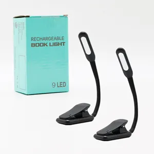 Rechargeable LED book light for reading, portable clip-on desk lamp with flexible neck.