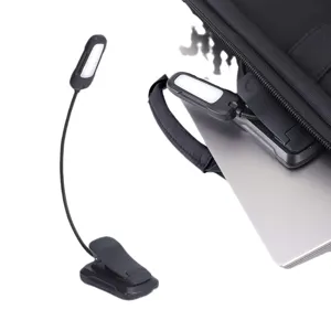 Draagbare LED-klemleeslamp met flexibele zwanenhals en oplaadbare USB-batterij.
