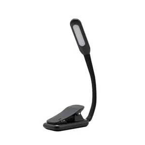 Portable LED reading book light with flexible gooseneck and USB rechargeable clip design.