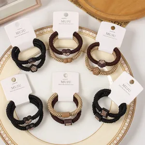 Women Rhinestone Hair Ties Braided Elastic Hair Bands Floral Heart Square Crystal Ponytail Holder Hair Accessories