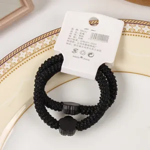 Black elastic hair ties 2-piece set with decorative charms for women daily ponytails.