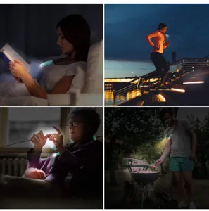 Details of the portable LED neck reading light used for outdoor running, knitting and night reading.