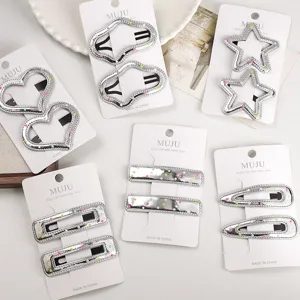 Minimalist PU Leather Metal Hair Clips Oil Dropping Star Heart Shape Hairpins For Women Daily Hair Accessories