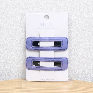 Purple PU leather hair clips set of two cute rectangular snap hair clips for women and girls