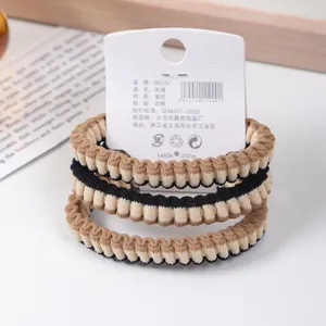 Simple brown hair tie set of 3, chic three-color striped pleated scrunchies for daily use.