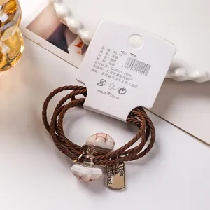 Brown hair tie double strand elastic hair band minimalist high ponytail hair rope 2pcs
