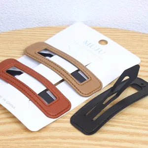 PU leather hair clips Korean style snap clips set elegant side hair accessories for women