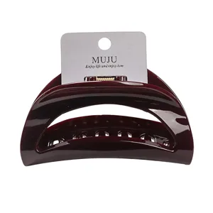 Crescent hair claw clip in rich burgundy PC material with card packaging for stylish hairstyles.