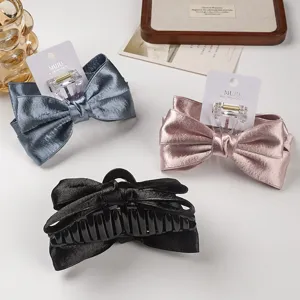 Sweet velvet bow hair claw clip set, elegant double layer fabric hair accessories for women.