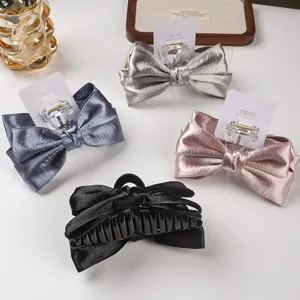 Sweet bow hair claw clip elegant fabric hair accessories double layer shark clip for women