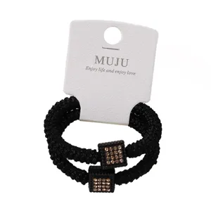 2-piece black rhinestone hair ties ponytail rubber bands carded hair accessories stylish