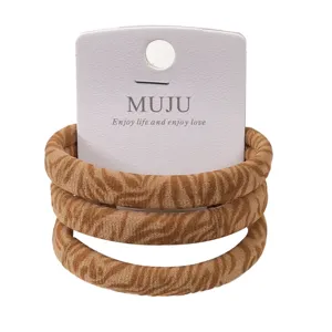 Brown leopard print knit seamless hair ties 3-pack, elastic scrunchies for ponytail