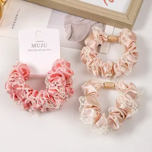 Elegant satin lace hair scrunchies set for women girls cute hair accessories ponytail holder
