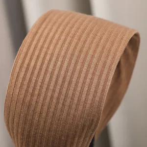 Bandeau large en tricot côtelé marron, cerceau de cheveux en tissu élastique pour femmes.