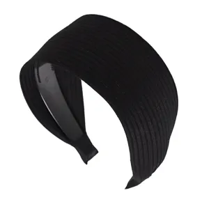 Serre-tête large côtelé noir pour femme, cerceau de cheveux en tricot élégant et tendance.