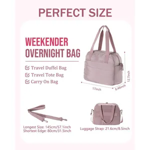 Quilted travel duffel bag overnight weekender tote bag with shoulder strap and luggage sleeve.