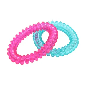 Waterproof jelly color telephone cord hair ties, vibrant pink and cyan elastic bands.