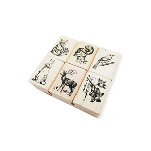 Vintage houten stempels set, schattige bos dieren planten botanische stempels voor DIY dagboek decor.