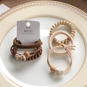 Brown hair tie set simple seamless elastic hair bands high ponytail accessories daily use