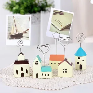 Mediterranean Wooden House Message Clip Desktop Decorative Memo Holder Photo Stand Note Display Stand
