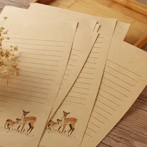 Vintage kraft letter paper with deer design and lines, perfect for retro stationery writing.