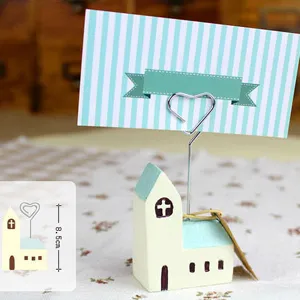 Wooden church memo photo holder card clip desktop decoration message display stand