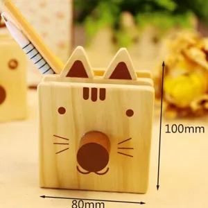 Wooden cat pen holder desktop organizer cute stationery storage box for office and school use