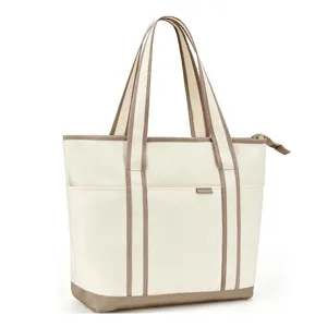 Women canvas tote bag casual shoulder bag with compartments for work and daily travel use.