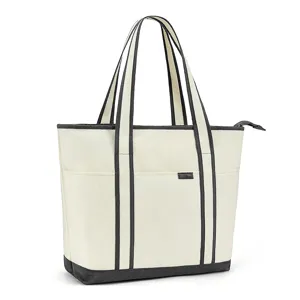 Canvas tote bag for women, casual shoulder bag with zipper and compartments for daily work beach.