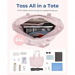 Large pink women tote bag shoulder handbag with 24L large capacity for gym work and school daily commute
