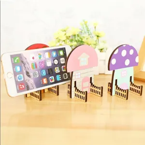 Cute Mushroom House Phone Holder Wooden Desktop Ornament Creative Cartoon Phone Stand Office Desk Decoration