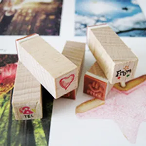 Wooden stamps set for journaling, diary decorative stamps with cute patterns and wooden handle.